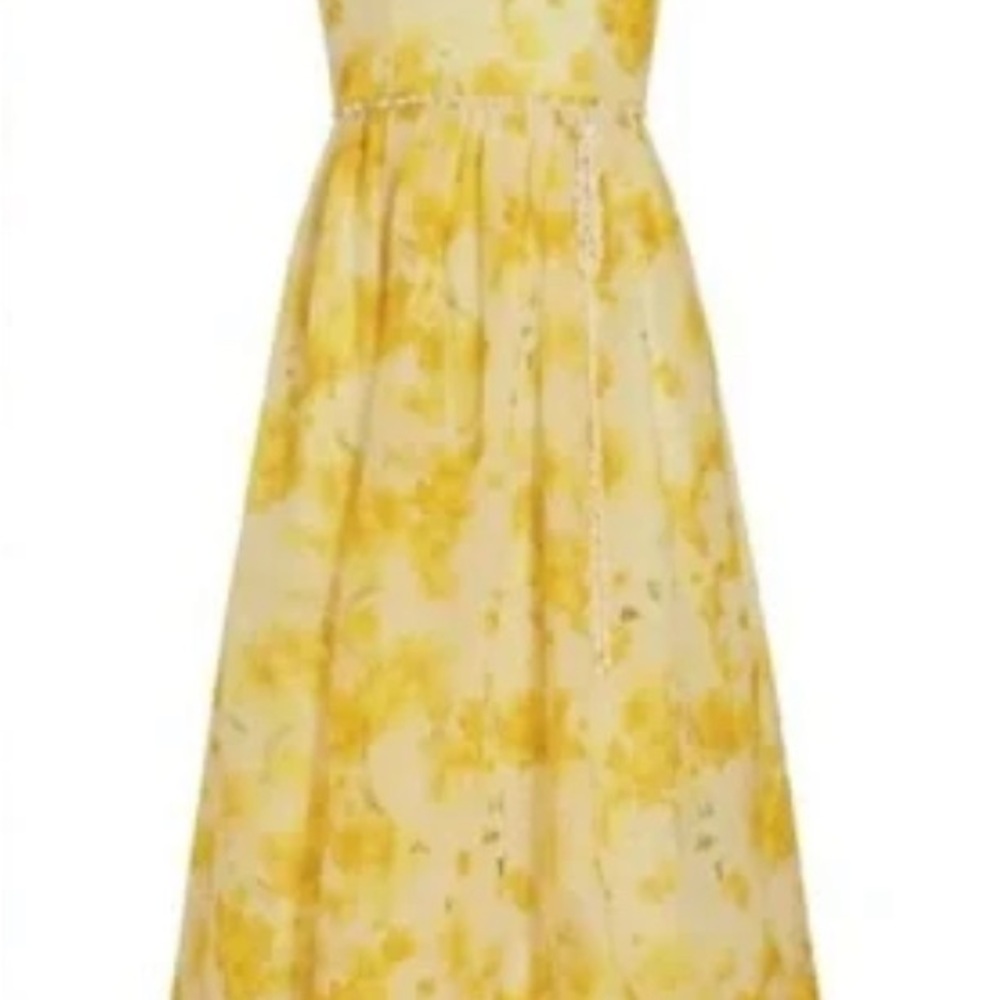 Zimmermann Yellow and White Pleated Tiered Halter Sundress